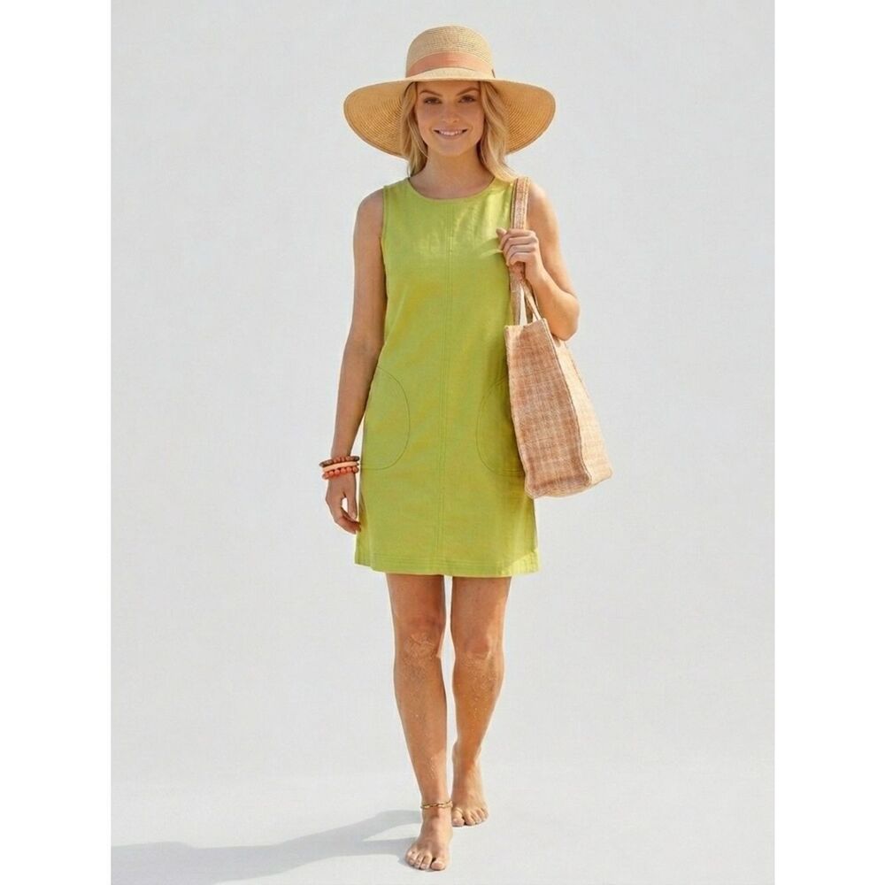 Retro 60’s Mod Bold Bright Citrus Lime Green Stretch Sleeveless Dress Size Large